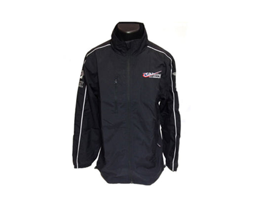 GBRacing black jacket with white accents on a white background