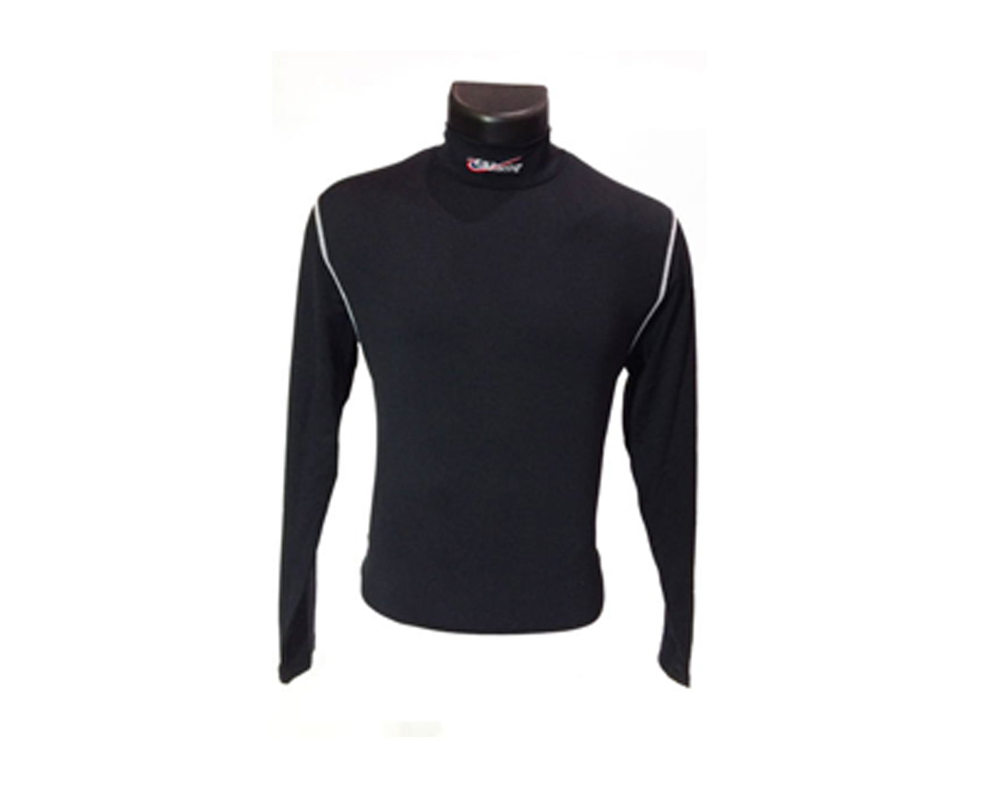 GBRacing black long-sleeve shirt on a mannequin with a white background