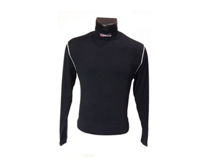 GBRacing black long-sleeve shirt on a mannequin with a white background