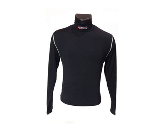 GBRacing black long-sleeve shirt on a mannequin with a white background