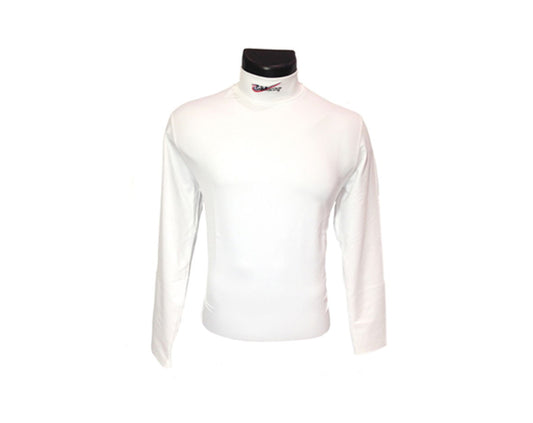 GBRacing white long-sleeve shirt on a mannequin with a white background