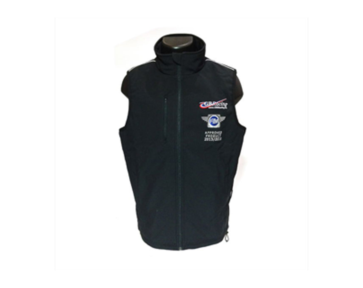 GBRacing black vest with logos on a white background
