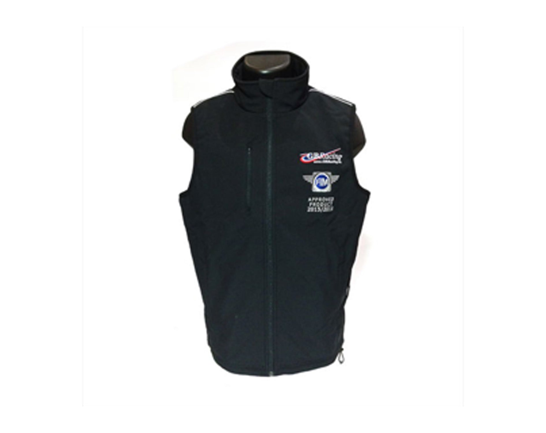 GBRacing black vest with logos on a white background