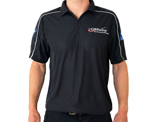 Black polo shirt with GBRacing logo